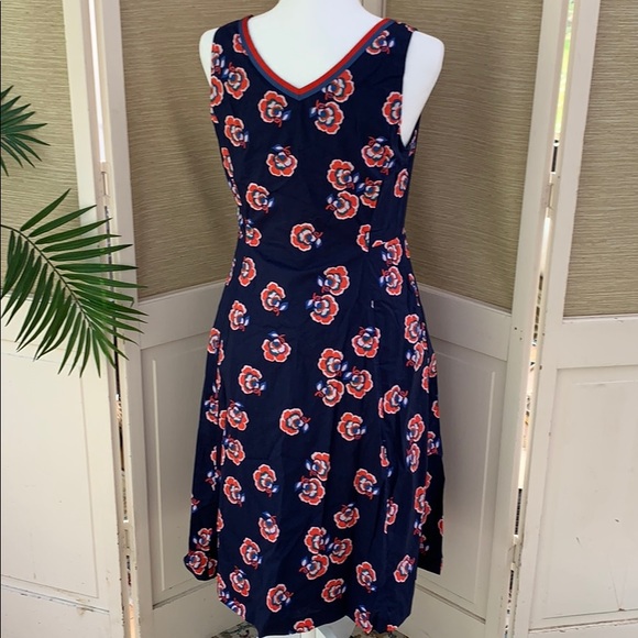 Boden Midi-Dress, Navy Orange Floral Pattern Dress, Sleeveless Business Casual - Picture 11 of 16